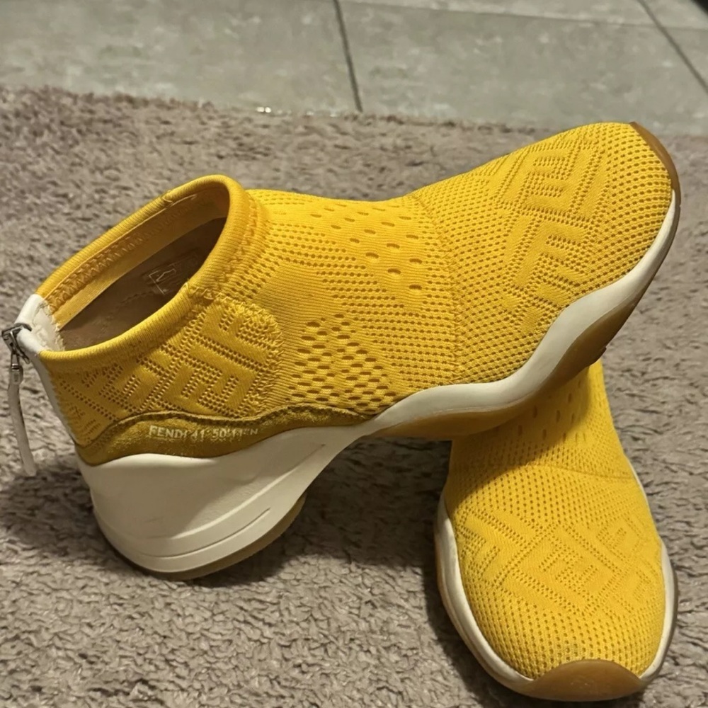Size 8 - Fendi FFluid Jacquard Sneaker Yellow Womens Sneaker